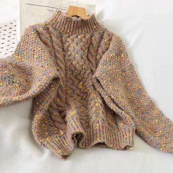 

Women Winter Pullover and Sweaters O Neck Knit Jumpers Long Sleeve Patchwork Oversized Knit Tops