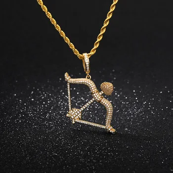 

Zircon Cupid Bow And Arrow Necklace For Women Men Gold Silver Color Stainless Steel Long Chain Male Necklaces Hip Hop Jewelry