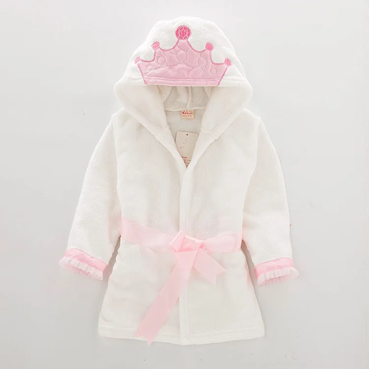 Купальный костюм для малышей фланелевый Белый Домашний халат с короной для детей 2-Y махровый купальный Халат с капюшоном, зимняя одежда для маленьких девочек