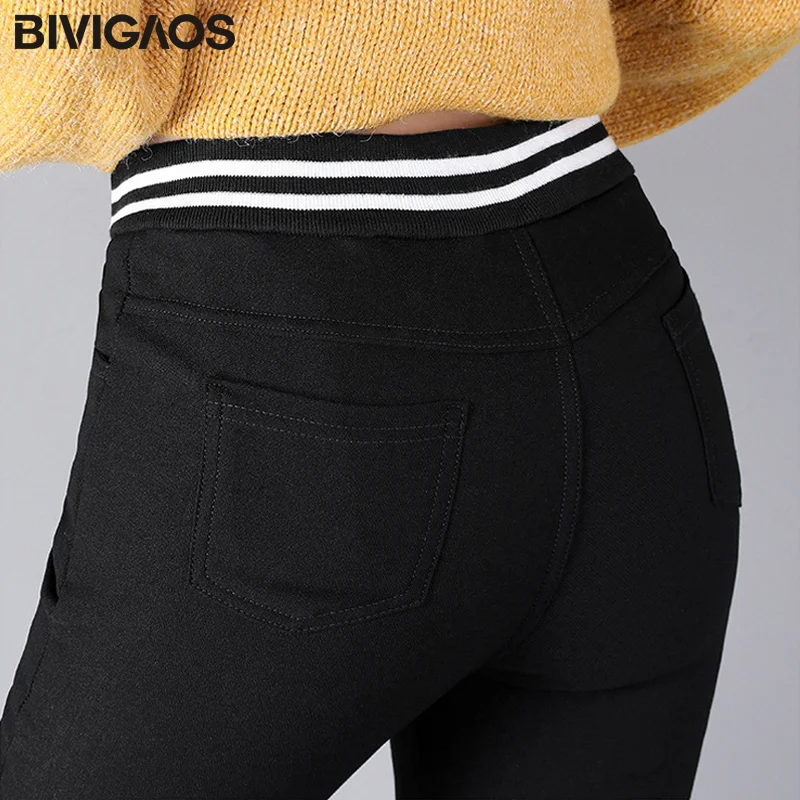 BIVIGAOS женские осенне-зимние плотные эластичные черные узкие брюки с высокой талией теплые бархатные леггинсы теплые штаны теплые штаны брюки женские зимние