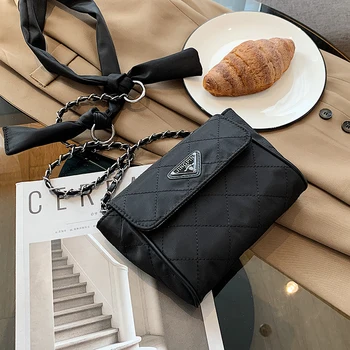 

Original Design Casual Female Bag Winter Fashion Chain Messenger Bag Shoulder Bag Waterproof Oxford Cloth Square Bag Width: 22cm