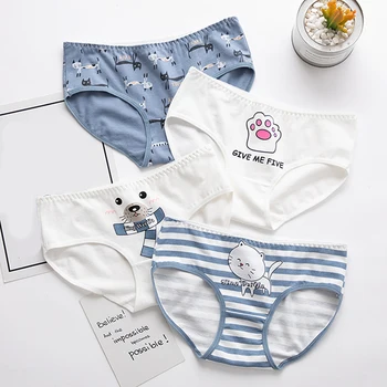 

2020 New Mid Waist Cotton Breathable Briefs Women Panties Cartoon Printed Breathable Cute Ladies Underwear Underpants Hot