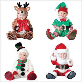 

Baby Boys Girls Christmas Santa Claus Elf Cartoon Cosplay Costumes Kid Xmas Snowman Halloween Jumpsuit Infant Photography Prop