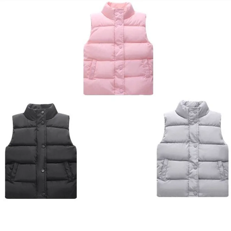 Autumn Winter Warm Baby Vest Children Down Cotton Jackets Thicken Waistcoat 3-8T Solid Color Baby Kids Clothes Stand Collar Coat