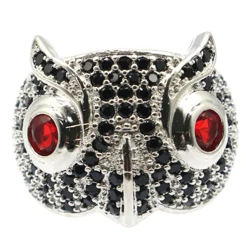 

23x19mm New Designed Created Owl Shape Black Sapphire,Ruby SheCrown Woman's Gift Silver Rings