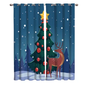 

Winter Forest Christmas Tree With Deer Blackout Window Curtains Living Room Curtain Kitchen Blackout Curtains