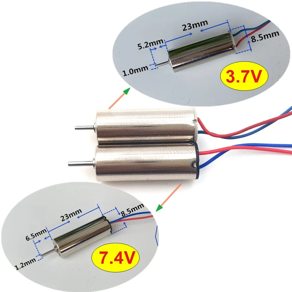2 компл./лот DC3.7V 7,4 В 8,5*23 мм микро 8523 тигельные бесщеточный двигатель с пропеллер для RC четырех-роторный самолет