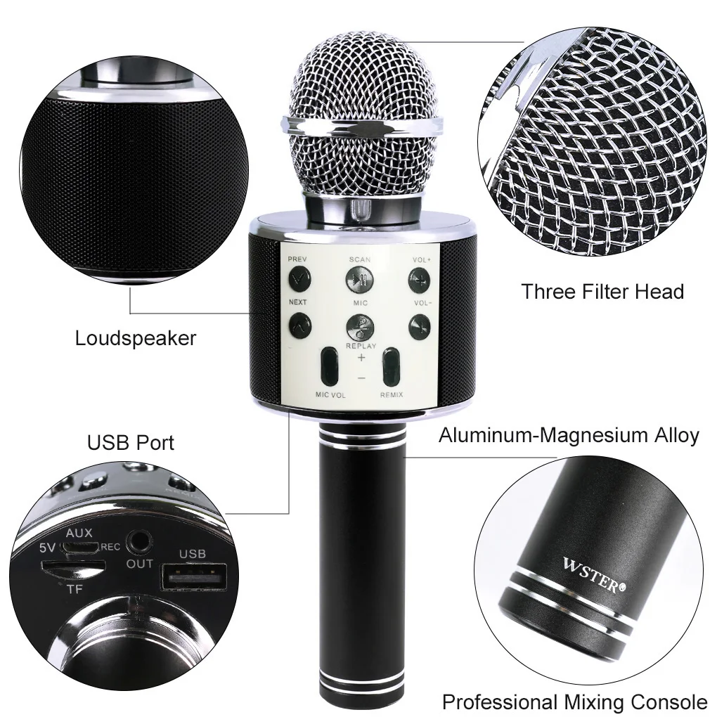 WS858 портативный Bluetooth караоке микрофон беспроводной Профессиональный динамик домашний KTV ручной микрофон