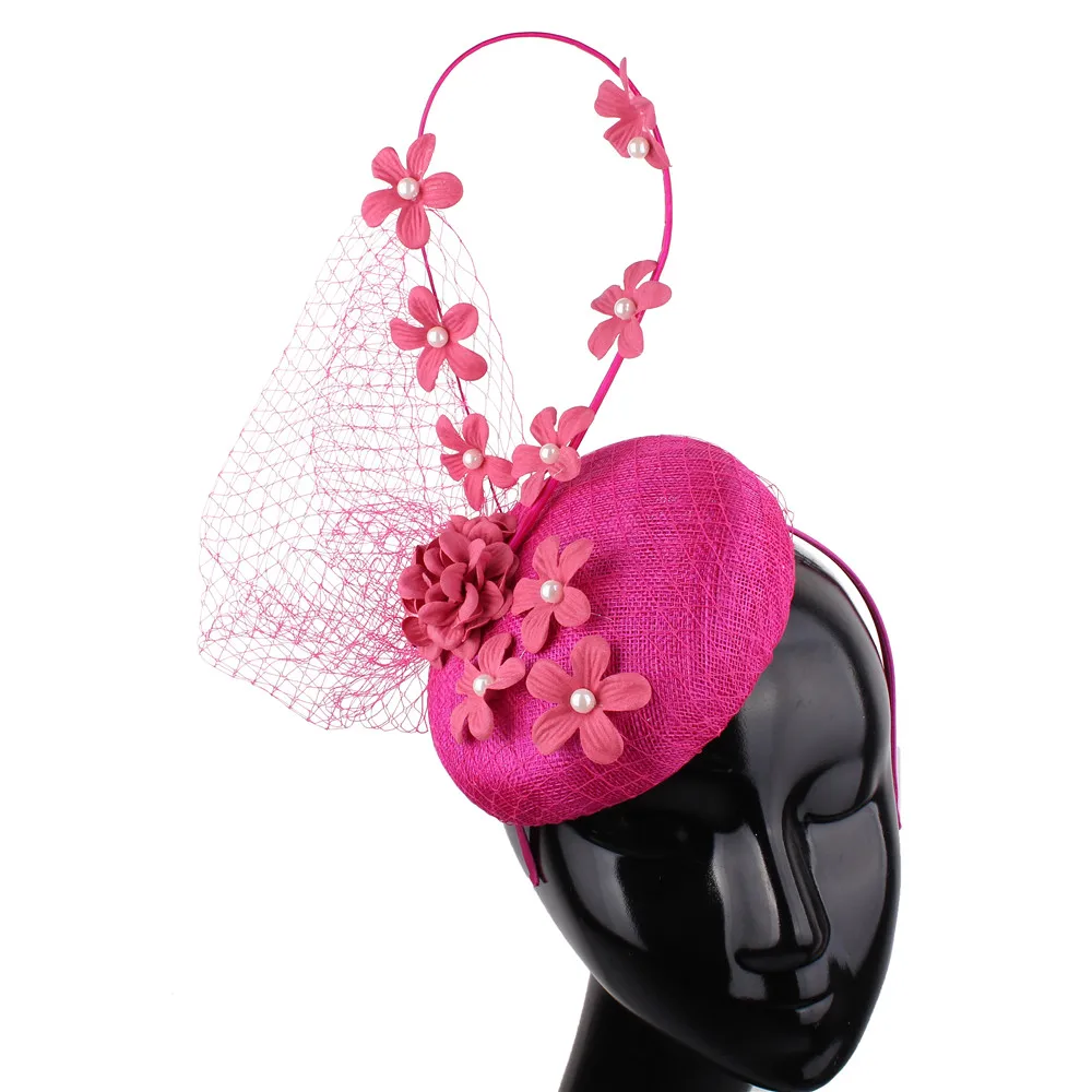 Rose Red Sinamay белые шляпы элегантная женская обувь на высоких каблуках с качества 4-х слойный белье красивый головной убор с цветочным принтом повязка на голову, модные женские аксессуары для волос - Color: Rose Red