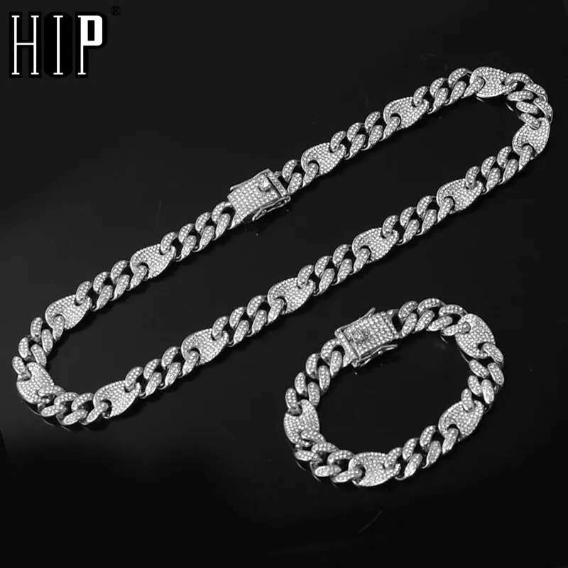 

Hip Hop 12MM Bling AAA+ Iced Out Alloy Rhinestones Coffee Bean Miami Cuban Link Chain Necklace For Men Jewelry