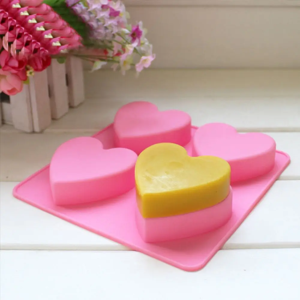 

3D 4 Holes 4 Holes Love Heart Shape Silicone Mold For Ice Fondant Cake Mould Pudding Soap Forms Bakery Tools Kitchen Accessories