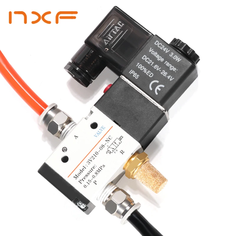 Pneumatic Fittings 3 Way 2 Position Air Directional Control Solenoid Valve 3V210-08 DC12V DC24V AC110V AC220V Muffler | Обустройство