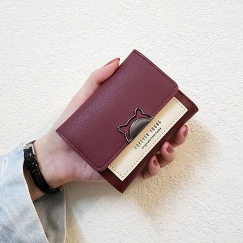 

Cute cat Wallets Leather Women Wallets Fashion Short wallet Student Coin Purse Card Holder Ladies Clutch Bag Small Female Purse