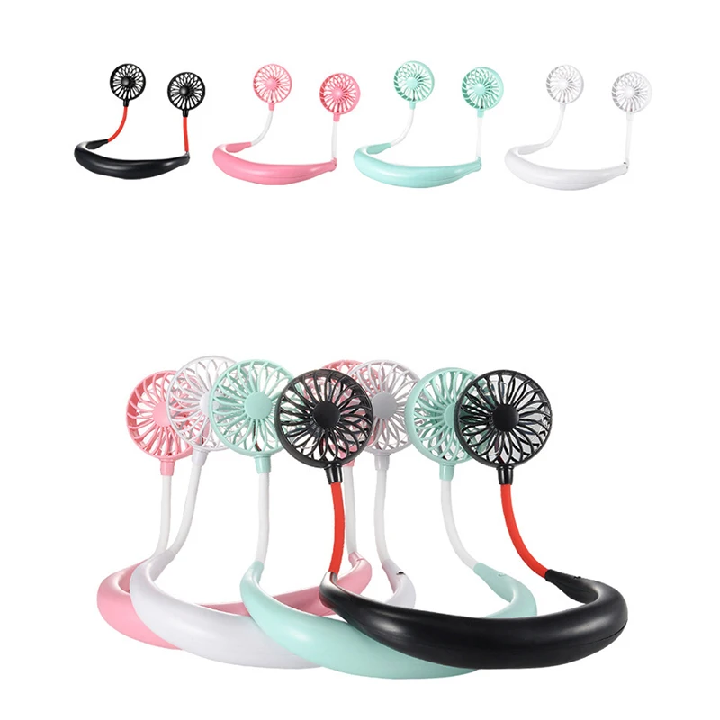 2021 USB Portable Fan Cold Fan Hands Free Neck Fan Hanging Rechargeable Mini Sports Fan 3-Speed Adjustable Neck Dual Fan Home