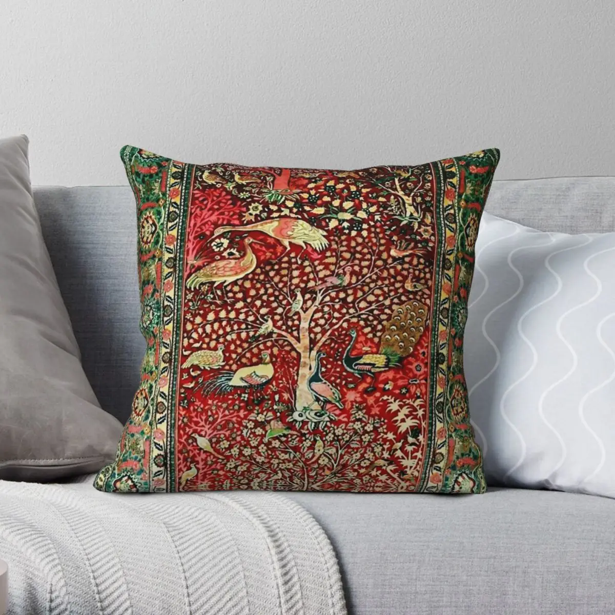 

Antique Persian Rug Bird Tree Flowers Square Pillowcase Polyester Linen Velvet Creative Zip Throw Pillow Case Room Cushion Cover