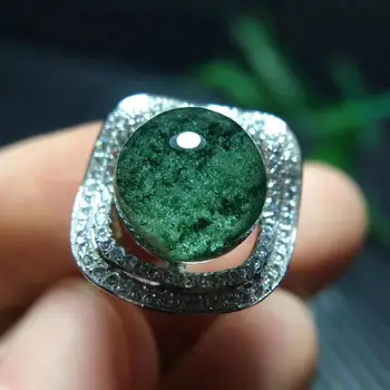 

Natural Green Phantom Quartz Crystal Adjustable Ring 925 Silver 11.3mm Round Ball Sphere AAAAA Stone Ring Drop Shipping
