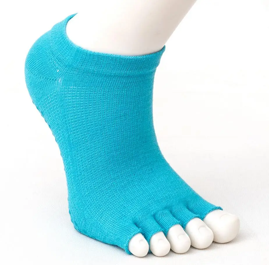 1 пара, женские носки хлопчатобумажные носки до лодыжки, носки с пятью пальцами, Нескользящие, с открытым носком, силикагель, Пилатес, прочные открытые носки для йоги, 35-40 - Цвет: light blue