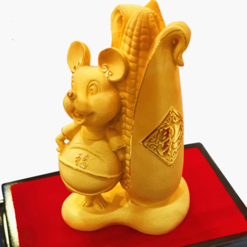 

Cashmere Gold Rat Figurine Lucky Mascots Mouse with Corn Bring Fortune New Year Gifts Home Decor Desk Decoration Accessories