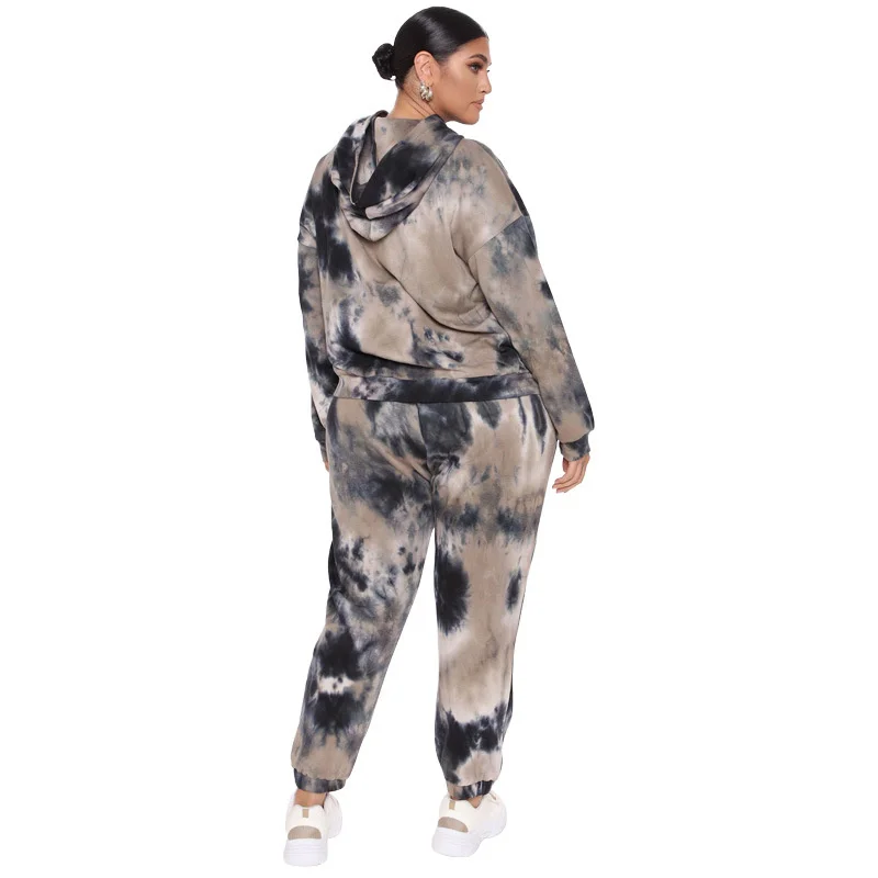 Conjunto de Duas Conjuntos de Correspondência Outono Peças Tamanho Grande Feminino Agasalho Hoodies Pulôver Topo Calças Compridas Nova Tie Dye Casual 2 Peça Roupas 7 Cheap Plus size Conjuntos