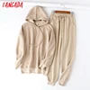 Tangada 2022 Autumn Winter Women thick fleece 100% cotton suit 2 pieces sets hoodies sweatshirt and pants suits 6L17 ► Photo 3/5