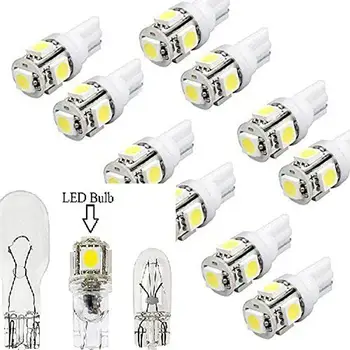 

10 Pcs LED Replacements for Malibu Landscape Light 5 Led/smd Per Bulb 194 T10 T5 Wedge Base Cool White 12v Dc 1407ww