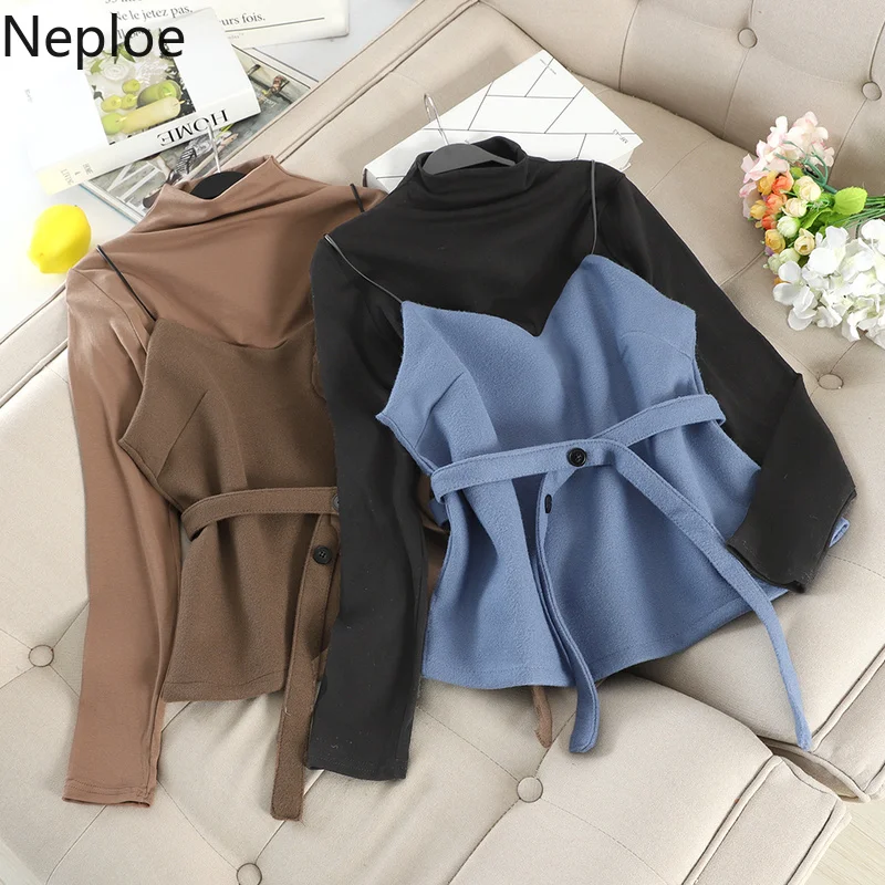 Neploe/осень зима новый темперамент комплект из 2 предметов футболка с высоким
