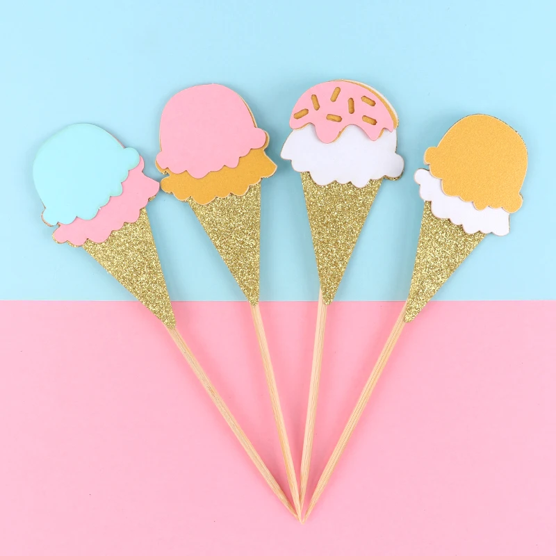 as picture Cakelove 4 шт. Торт Топперы мультфильм стикеры мороженое очаровательные украшения для капкейков флажки для торта украшения для кексов для свадьбы десертный стол - Цвет: as picture