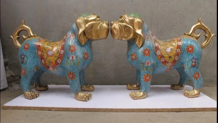 001429 Китайский Regius Чистая Бронзовая позолота cloisonne Shar Pei собака гончая статуя животного(A0414