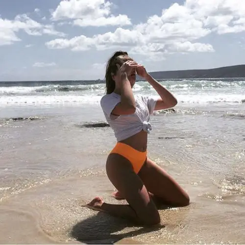 Женский бразильский сексуальный бикини, женский пляжный купальник с пуш-ап и высокой талией - Цвет: Оранжевый