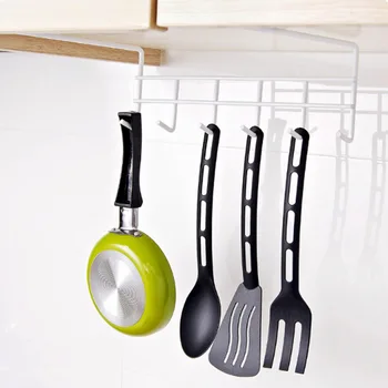 

6 Hooks Cup Holder Hang Kitchen Cabinet Under Shelf Storage Rack Organization Hook Bar Storage Home Organizer Useful Tools
