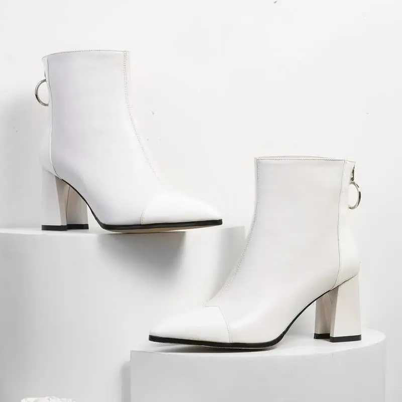 ALLBITEFO hot sale genuine concise leather fashion women boots girl ankle boots simple style boots high quality Autumn Winter