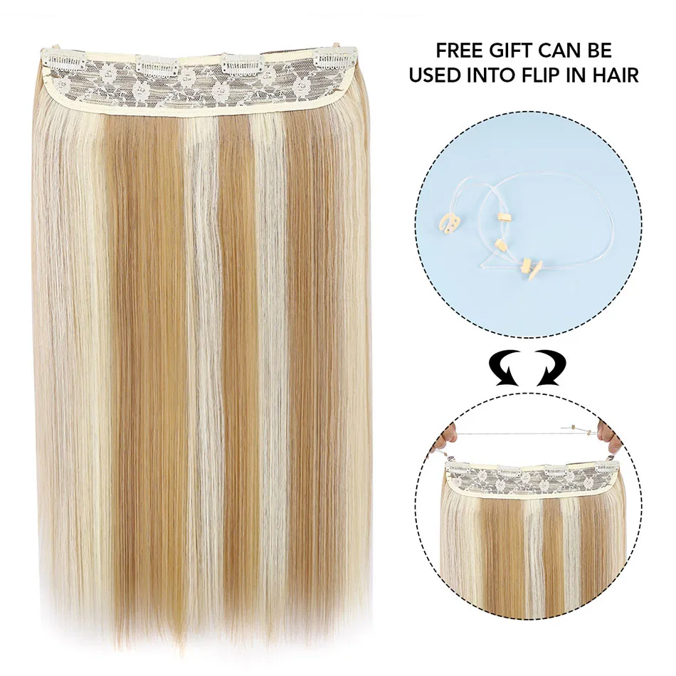 Synthetic Clip In And Fish Line Hair Extension Smooth Straight Wavy