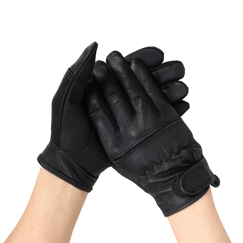 QIANGLEAF Black Goat Leather Motorcycle Cycling Sport Safety Protection Gloves Men's Driving Work Mittens Sample 550SY