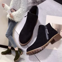 Новинка; 1 пара; женские ботильоны на квадратном каблуке с боковой молнией и круглым носком; Повседневная обувь; S66