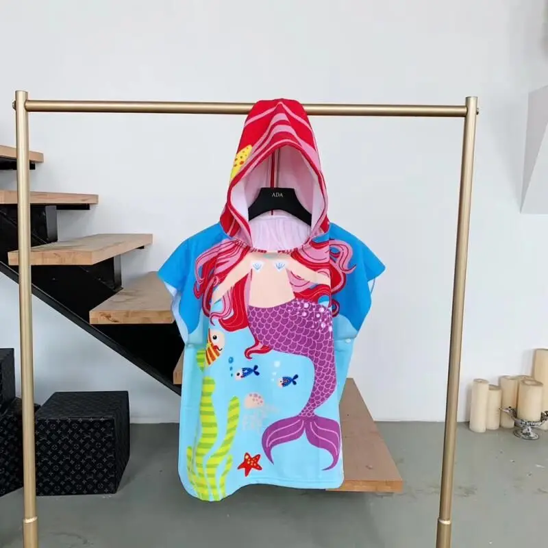 Towel Poncho Kids Cartoon Hooded Cloak Unicorn Microfiber Beach Towel Children Swimming Bath Robe Baby Boys Girls Bathrobe