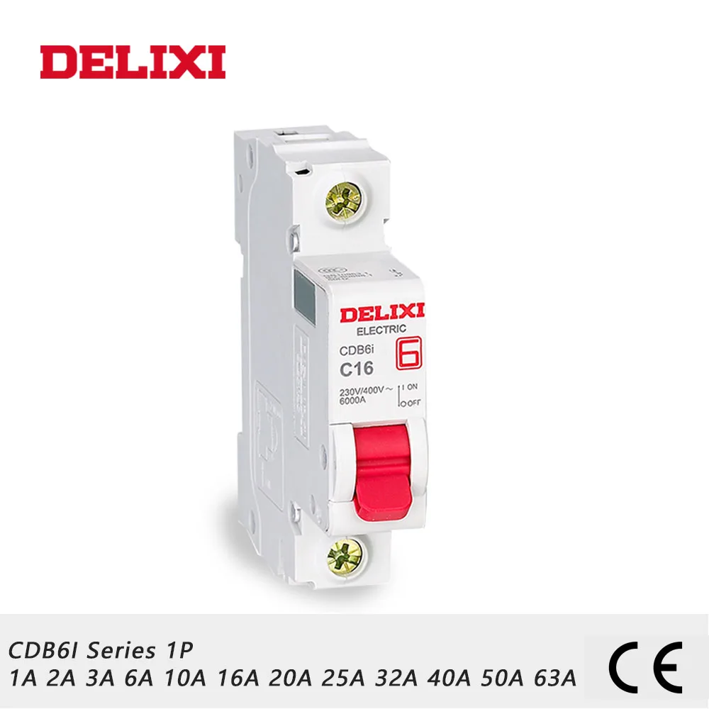 

DELIXI CDB6i 1P Circuit breaker 230/400V 1A 2A 3A 6A 10A 16A 20A 25A 32A 40A 50A 63A 50HZ/60HZ MCB C type curve with CE