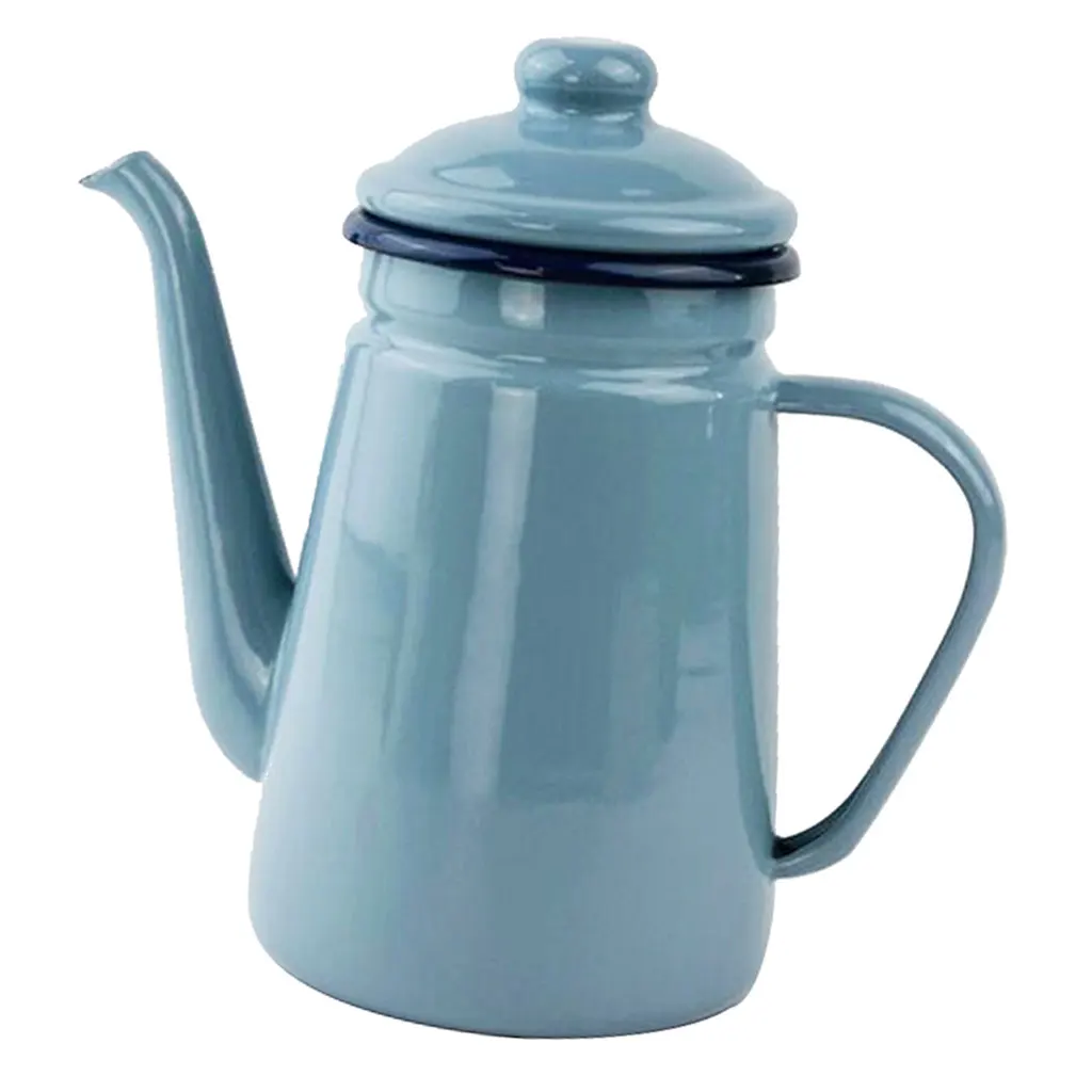 1000ml Enamel Teapot Vintage Loose Leaf Tea Coffee Tea Water Pot Kettle