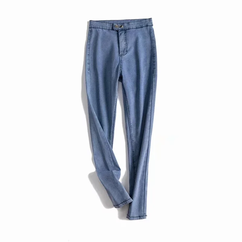 Высокая эластичность, две пряжки, тонкие джинсы, женские ноги,, осень, новинка, высокая талия, тонкие, узкие, джинсовые штаны, женские, узкие брюки, джинсы