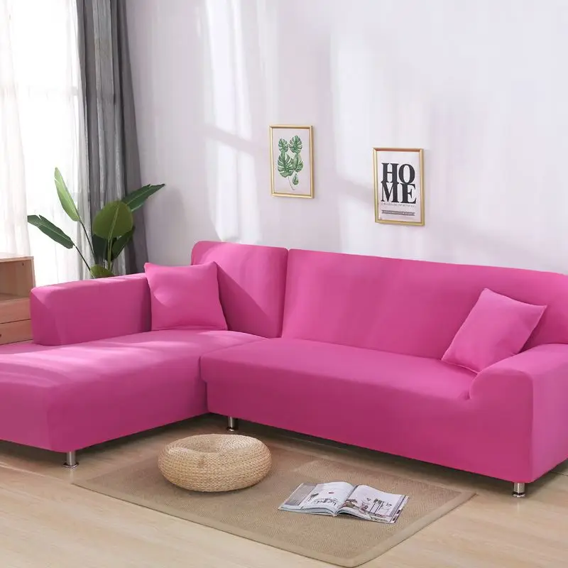 Rose L Shape Recliner Protector Cover Set Fashion 16 Solid Colors Slipcovers Home& Living elastic Sofa Cover 1/2/3/4 Seats sofa kid - Цвет: Rose