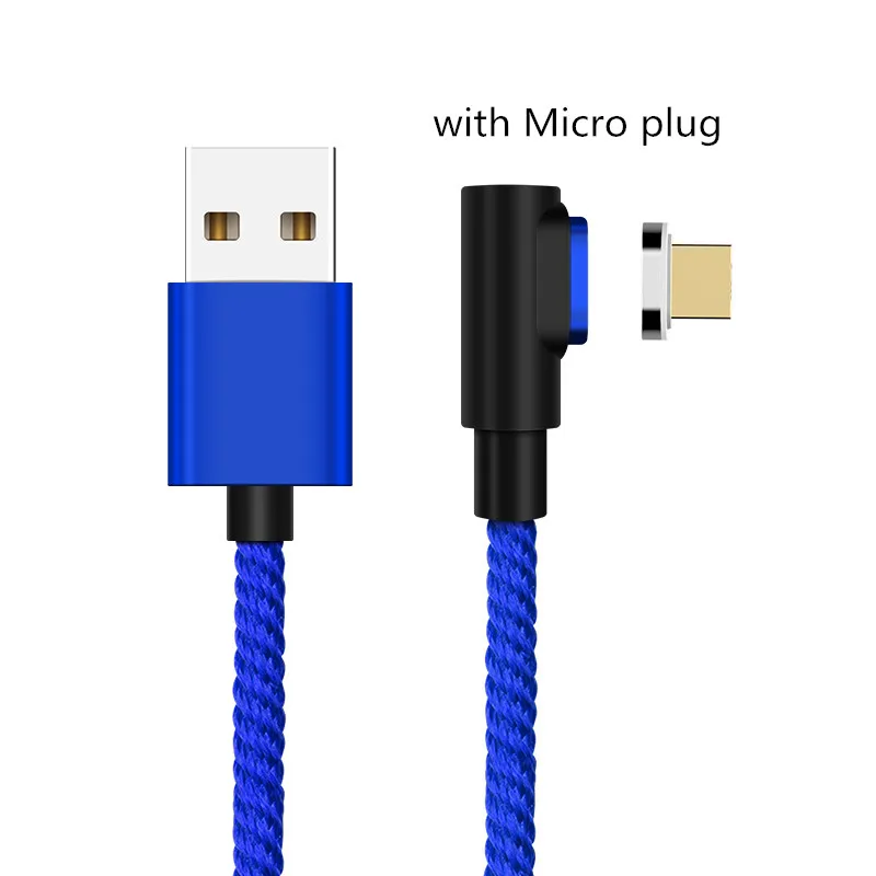 90 градусов 3A Магнитный кабель Micro USB кабель type C кабель передачи данных для быстрой зарядки для iPhone XS MAX XR SAMSUNG S10 Plus S9+ S8 Note 9 - Цвет: Blue Micro USB