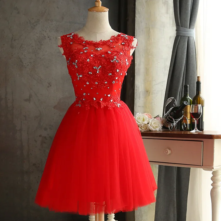 Кружевное платье с круглым воротником, сексуальное ТРАПЕЦИЕВИДНОЕ вечернее платье без рукавов, длинное, новинка, свадебные вечерние платья для гостей ES1683 - Цвет: Красный
