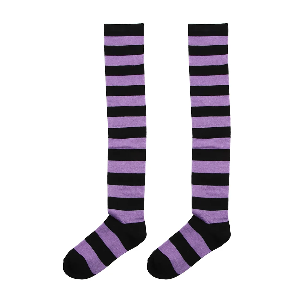 Dark purple 1 пара, новые женские ботфорты для девочек, Длинные полосатые узорчатый чулок, Осень-зима, высокие чулки - Цвет: Dark purple