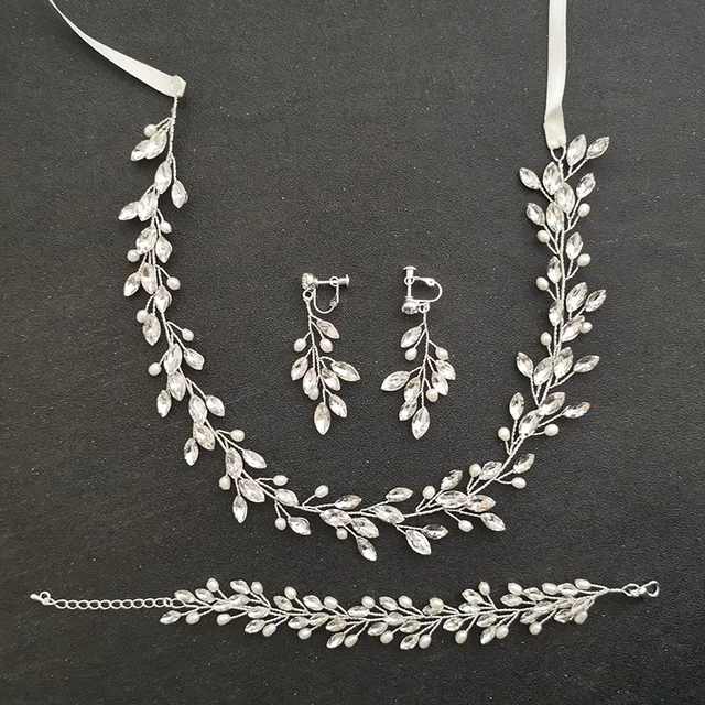 Buy OnlineSLBRIDAL Handmade Freshwater Pearls Austrian Crystal Bridal Jewelry Set Wedding Headband Bracelet Clip Earring Set Women Jewelry