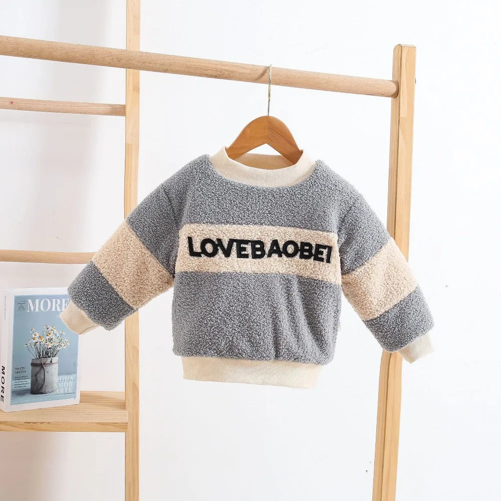 Children's Clothing Embroidery Autumn Winter Thicken Children's Girls Lamb Hair Warm Sweatshirt Girls Clothes Brand Fleece