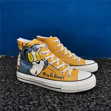 Мужские воздухопроницаемые кроссовки на шнуровке с героями мультфильмов для скейтбординга на открытом воздухе; удобная парусиновая спортивная обувь на плоской подошве для бега