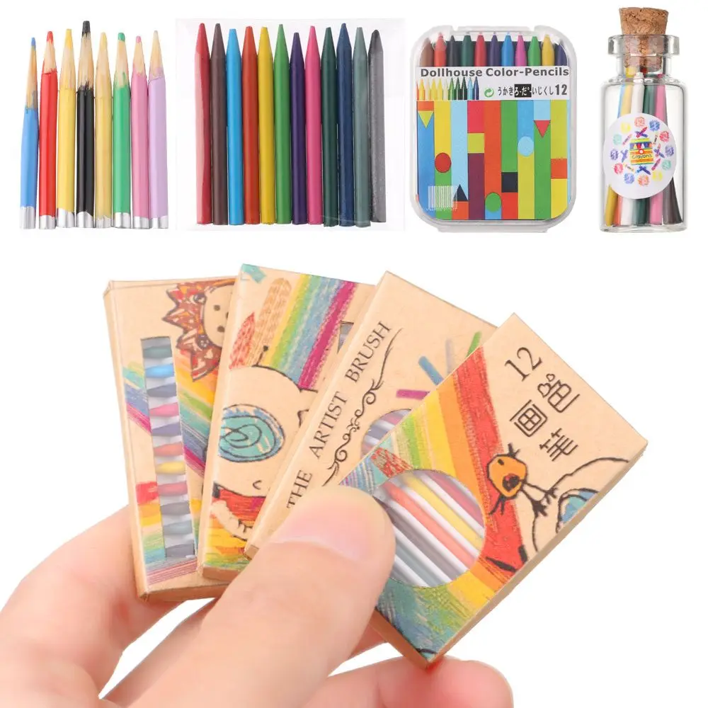 Doll Colorful Crayon Color Pencil Dolls Accessories Mini Painting Tools Dollhouse Decoration Scene Model 1 Set 8/12/13 Colours doll accessories plush doll accessories