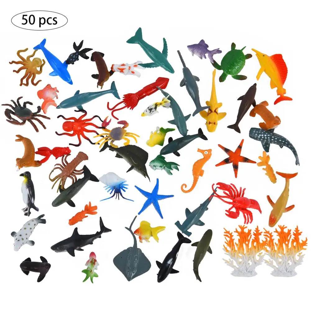 

50pcs Simulation Marine Animal Model Toy Simulation Marine Animal Ocean Sea Animals Figures Figures Kids Plastic Cement Toys