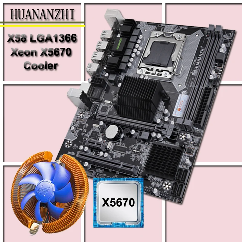 Новый комплект для процессора HUANANZHI X58 с кулером USB3.0 LGA1366 Материнская Плата ЦП Xeon