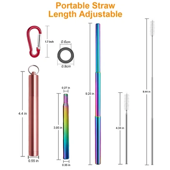 

Telescopic Metal Drinking Straw Reusable Collapsible Straw Portable Stainless Steel Straw with Brush and Case for Travel Outdoor