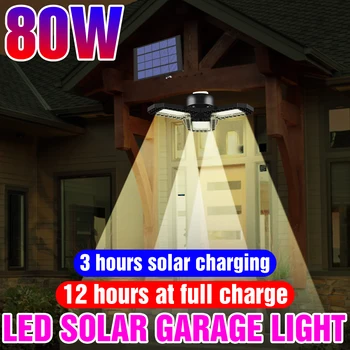 

LED Solar Pendant Light 60W 80W Deformable Garage Lampy Bulb Portable Camping Lamp LED Solar Energy Lamp For Courtyard Garden